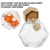 Dedanken sets 2 pc's Clear Container met deksel zeshoekige honing glazen fles houten luchtdichte pot jar lepel