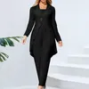 Women's Two Piece Pants 2 Pcs/Set Women Coat Jumpsuit Suit Long Sleeve Lapel Jacket Sleeveless Wide Leg Straight Loose