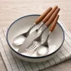 Ensembles de vaisselle 1pcs Handle en bois cuillère Articles ménagers Metal 304 Fork à couteaux en acier inoxydable et cuisine maison