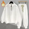 Herren Tracksuits Style Plüsch und dickes Reißverschluss Design Hoodie Set Winter Modetikett Lose halb hoher Nacken lang Ärmeln