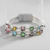 Bedelarmbanden Amorcome Silver Color Square Charmel Bracelet voor vrouwen Elegante kleurrijke kristallen kralen sieraden dropship Groothandel