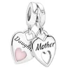 925 Sterling Silver Beads Charms Mother Daughter Double Heart Split Dangle Pendants Fit Original Bracelet DIY Women Jewelry2822