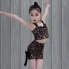 Ropa de escenario Girls Latin Dance Practice Ropa de leopardo Tops Tops Skirt Kids Cha Rumba Smaba Traning Clothing DNV18923