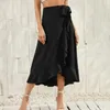 Skirts Women Summer Long Skirt High Waist Ruffles Lace Up Bow-knot Irregular Solid Color Elegant Lady Midi Female Clothes