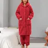 Frauen zwei Stück Hosen warmes Flanell Frauen Herbst Herbst Winter Pyjama Sets dicker Korallenmille