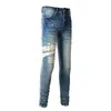 Amirj Jeans Дизайнерские джинсыhigh Street Hole Star Patch Мужские женские Amirj Star Вышивка Панель Стрейч-джинсы Kusbi Брюки Фиолетовые рваные джинсы Amirs 8479