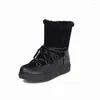 Botas Ymechic Winter 2023 Plataforma de pelúcia quente Mulheres cunhas Sapatos Cruz Strap Design Amarelo Black Ankle Snow para 43