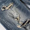 Maschile jeans street fashion maschi retrò lavati blu elastico elastico skinny strappato designer patched designer hip hop pantaloni