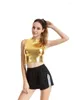 Frauen Tanks Frauen Crop Top glänzend Material Leder ärmellose Weste Sport Tanktops Gold Silber leuchten farbenfrohe grüne rote Kleidung