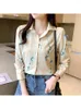 Blouses des femmes 2024 Fashion Femmes Floral Print Blouse Tops Summer Femme Top Bown Collier Long Sleeve Ol Works Works Shirts Casual