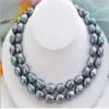 Noblest Rare Natural 12-15mm South Sea Black Blue Pearl Necklace 35 Gold Clasp239e