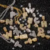 A-Z Baguette Initialen Letters Hanger voor mannen N Vrouwen Micro Pave Cubic Zirkon Diy Hip Hop ketting met touwketen276J