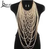 Exaggerated beaded super long pendants necklace women trendy pearl choker necklace body jewelry gold shoulder chain Y200918240D