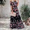 Casual Dresses Summer Dress 2 Färger Lång National Style Cool Elegant Women Floral Print Slim