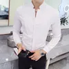 Camisas casuais masculinas 2023 Camisa formal de trabalho sólido em V Slim Fit Fit