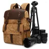 Sırt çantası büyük kapasiteli pografi kamera çantası retro tuval su geçirmez erkekler açık seyahat çantası slr ile tripod bit