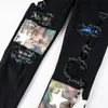 Amirj Jeans Designer Jeans Luxury High Street Hole Patch heren borduurpaneel Stretchbroek paarse gescheurde Amirs jeans