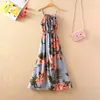 Casual jurken dames riem dress 2023 zomer vrouwelijke print bloemen vintage mouwloze a-line bohemian strandvest lange maxi