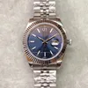 ST9 Steel Blue Dial Fluted Bezel Watch 41mm Automatiska Mechianical Arm Wristwatches Strap Sapphire Glass Movement Mens Watches283a