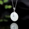 Tree Stone Halsband Sterling Sier Natural White Jade Round Shape Charm Pendant Jewelry