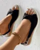 Sandals Wedge Women Bowknot Decor Buckled Slingback Strap Peep Toes Thick Sole Sloping Heels Shoes Buckle Bow Flat Shoe