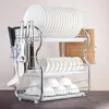 Kitchen Storage Multi-functional 3-Tier Dish Rack Supplies Draining With Chopsticks/Knives/Cutting Board Holder