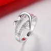 Anello nuziale di anello nuziale 925 ANELLO A doppia fila Half Heart Zircone Anello femminile con anello di diamanti