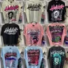 Hellstar Shirt Designer T Shirts Camiseta gráfica Ropa Ropa Hipster Vintage Tela lavada Calle Graffiti Estilo Cracking Patrón geométrico Alto Peso 7L6B