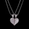 Iced Out Broken Heart Pendant Halsband för män Kvinnor Fashion Hip Hop Jewelry Lover Halsband 1 Par273K