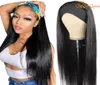 150 Density Headband Wig Brazilian Straight Human Hair PreAttached Scarf Machine Made Wigs For Women4427217
