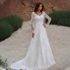 Stunningbride 2024 Vintage Lace Up A-line Wedding Gowns V-neck Appliques Long Sleeves Garden Elegant Bridal Dresses with See hrough Back
