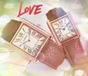 Couple Women Men Fashion Watch Stainless Steel Case Leather strap clock day date square black white dial Quartz Movement Wristwatch Bracelet Valentine Gifts