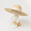 Berets X234 Hand-knitted Ring Flat Top Tether Decorative Raffia Straw Hat Outdoor Travel Beach Sunscreen Shade Summer Cap