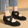 Dress Shoes Suede Wedges Women 2024 High Heels Spring Rome Walking Fashion Comfort Work Trend Pumps Zapatos Para Mujer