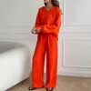 Pantaloni da due pezzi da donna 1 set da donna abito casual collare bavaglio top a maniche lunghe elastico in vita larghe gamba larga molla autunno