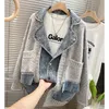 2023 Autumn Winter Women Women Splicing Jacket Jaqueta de manga longa Jean Jean Cardigan 231222