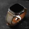 Titta på band handgjorda duk laminerad läderrem för Apple Ultra Men Thicked Armband Vintage Made 49mm 45mm 44mm SE8 Black