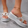 Slippers Summer Femmes Crystal caliers Chaussures 2024 High Heels Flip Flops Designer Brand Open Toe Beach Pumps Mujer Slides