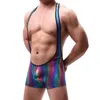Menina de roupa íntima térmica masculina masculino Sexy Lingerie Bodysuit Rainbow Suspenders Builer Briefs boxer