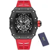 Armbandsur Pintime Men Fashion Sport Watch Chronograph Function Stopwatch Red Rubber Strap Auto Date Manlig lyx