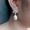 Stud Earrings KKGEM Cz Pave Flower Earring Jewelry 13x18mm White Sea Shell Pearl Bold Fashion