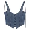 Kvinnors tvåbitar byxor Kvinnor Peice Set Blue Denim Suspender Vest ärmlösa bälte Långt baklösa toppar Drawstring Women Clothing Casual Set