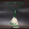 Hot sell super beautiful natural white freshwater pearl 8mm green jade tassel long sweater chain necklace 80-90cm