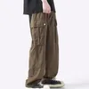 Pantaloni maschile uomini in forma libera da uomo retrò gamba con multi tasche per pantaloni da streetwear traspiranti colori solidi