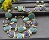 Z12115 SET 30mm Gold-Plating Square Amethyst Aquamarine White Biwa Pearl Necklace Armband 231222