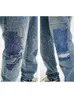 Jeans masculins Heavy Industry Y2K Streetwear Patch broderie Ripped Pantalled Pantals Men Vêtements Old Hip Hop Denim Pantmand