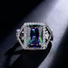 Colorful Diamond Rings Size 6-9 Luxury Jewelry Designer Blue Green Yellow AAA Cubic Zirconia Copper Gold Silver Square CZ Ring Eng2431