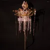 Flores de casamento Janevini 2023 Coroas de cetro brilhante coroas com miçangas de luxo Buquetes de ouro de cristal manutenção de mão de noiva artificial