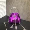 Kvällspåsar 2024 Ladies Satin Silk Pink Purple Handbag Mini Drawstring Bucket Bag For Women Chain Shoulder Crossbody