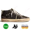 Lyx mode kvinnor herr designer casual skor mid stjärna silver glitter guld slid sneakers läder mocka övre vintage Italy varumärke handgjorda platt sporttränare